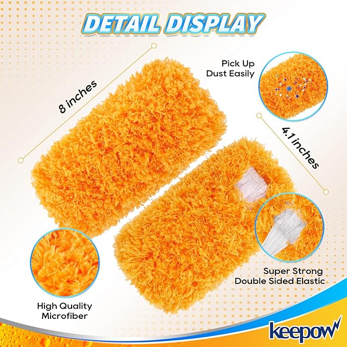 KEEPOW, 6-Pack Microfiber Reusable Refills Compitable with Hand Duster, 360 Degree Dry Microfiber for Cleaning Duster Heavy Duty Refills