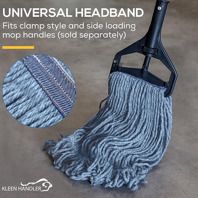 KLEEN HANDLER HEAVY DUTY Commercial Mop Head Replacement, Wet Industrial Blue Cotton Looped End String Cleaning Mop Head Refill (Case of 24)