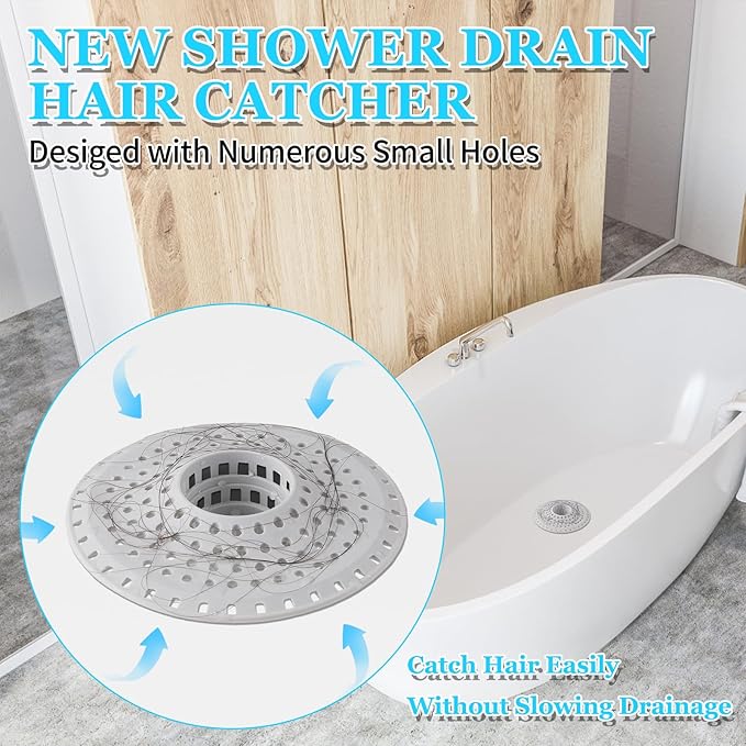 Bathtub Drain Hair Catcher,Silicone Tub Hair Catcher Drain Protector,All-in-one Shower Hair Drain Catcher Strainer for 1.48'' to 1.76'' Regular Drains, 3PCS(Patent Pending)