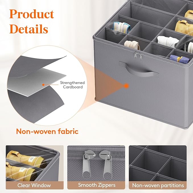 Lifewit Shoe Storage Organizer for Closet Fits 12-16 Pairs, Fabric Large Shoe Box Storage Containers with Clear Cover, Foldable Bins Fit for Boots Heels Sneakers 17"(L) x 17"(W) x 12.5"(H) 3 Pack Gray