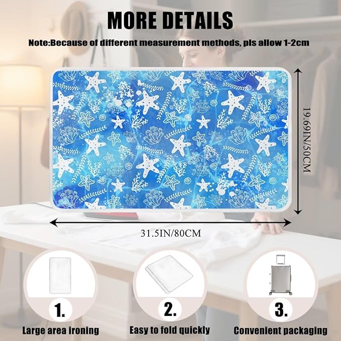 Ironing Mat Thickened Blue Stars Ironing Blanket Travel Portable Ironing Pad Travel Isolate Heat Pad Cover for Washer Dryer Table Top Countertop 32 x 16 Inch