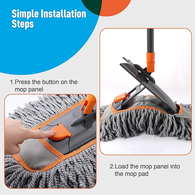 Microfiber Dust Mop for Hardwood Floor Cleaning, Dry and Wet Baseboard and Floor Duster, Household Cleaning Tool for Kitchen, Bathroom