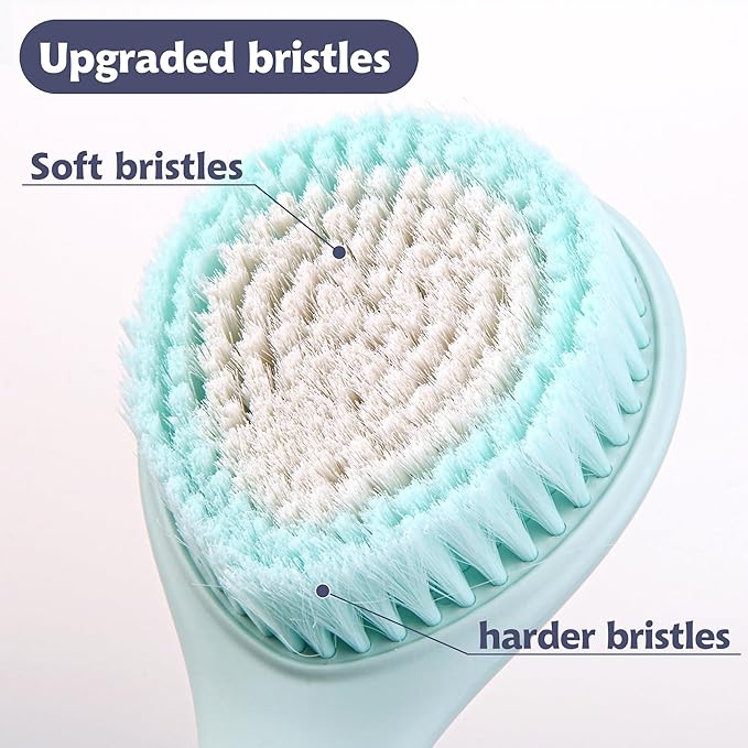 BEDELITE Back Bath Brush Long Handle for Shower of 2 - Soft Shower Brush for Men & Women,Back Brush Scrubber - 16.4" Long Skin Exfoliator for Bath Scrubber Body Brush（2 Pack, Blue & Ivory）