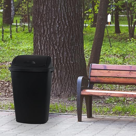 13 Gallon Plastic Trash Can with Swing Top Lid, 4 Packs Swing Lid Garbage Bins, Black