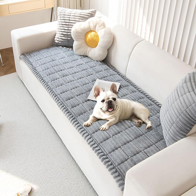 OTOB Couch Covers for 3 Cushion Sofa Pet Friendly, Plush Fuzzy Non Slip Sofa Covers Washable, Soft All Seasons Sofa Slipcovers Furniture Protector Dog Bed Mat (Gray, 27.6" x 82.7")
