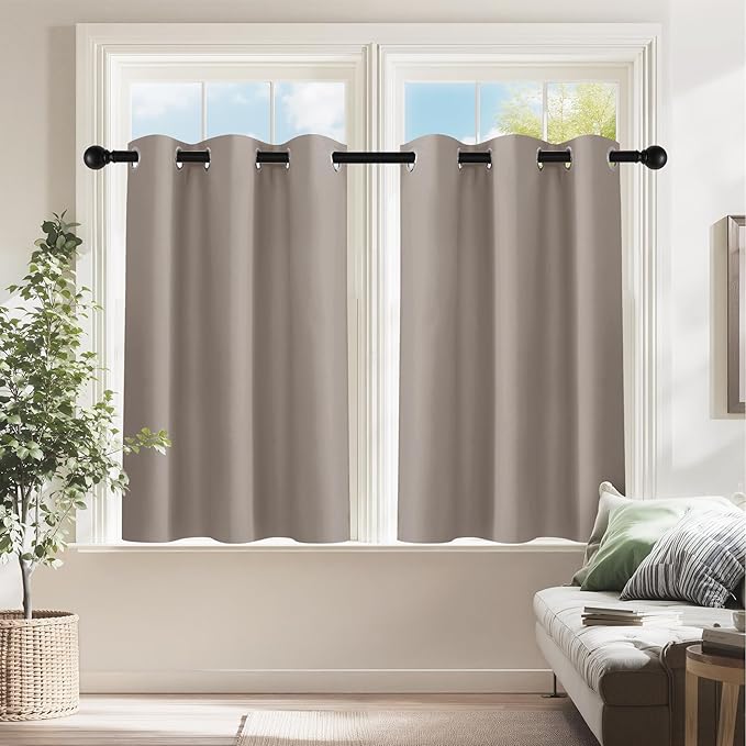 PONY DANCE Blackout Curtains for RV Camper Windows, Privacy Thermal Insulated Mini Curtains & Drapes for Bedroom Bathroom Kitchen Door Window Farmhouse Cover(2 Panels, W 42 x L 36 inches, Light Taupe)