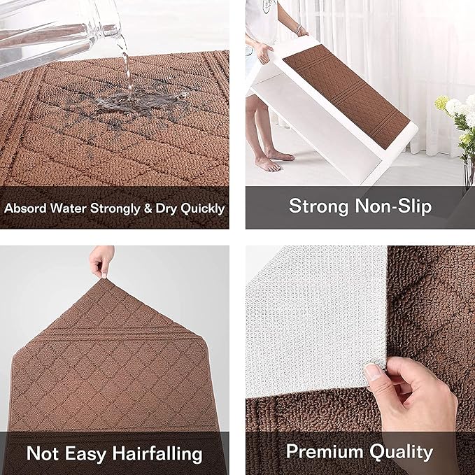 REFETONE Indoor Doormat, Front Back Door Mat 20"x32" Absorbent Rubber Backing Non Slip Door Mats, Low-Profile Resist Dirt Rugs, Machine Washable Door Rug Inside Floor Mat for Entryway, Chocolate