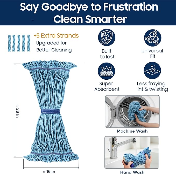 6 Packs Commercial Mop Head Replacement, Mop Heads Replacements – Heavy Duty Commercial Floor Cleaning – Super Absorbent Cotton, Durable & Washable – Ideal for Cleaning Service Companies & Homeowners