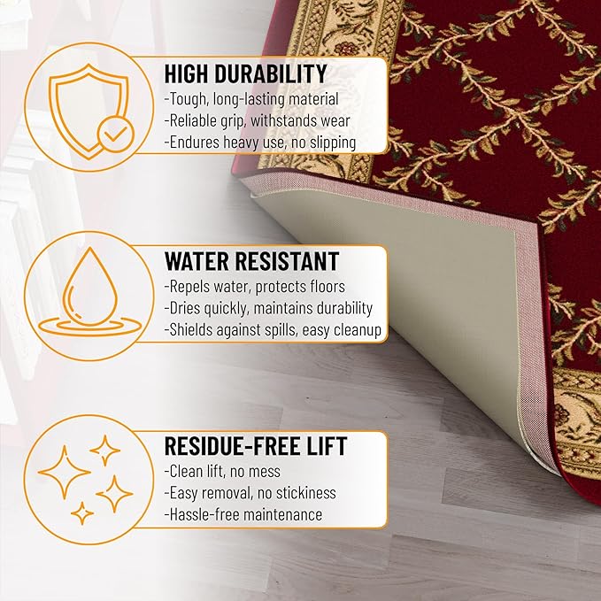 Ottomanson 7'8" x 11' Non-Slip Rug Pad Gripper 1/12 Inch Ultra Thin Dual Surface Felt + Rubber Gripper - Safe for All Floors, Cream