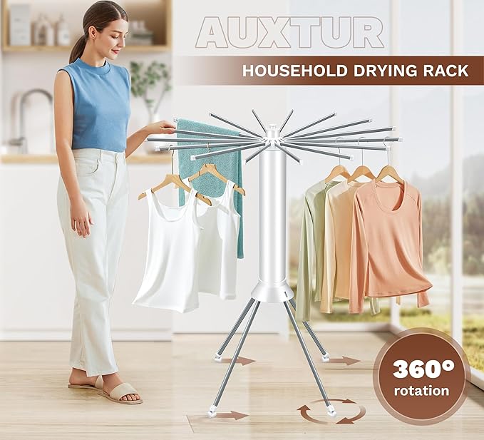 4-Legged Foldable Clothes Drying Rack with Wheels, Heavy-Duty Laundry Rack for Indoor Outdoor Use, Space-Saving Portable Design & Pulley System