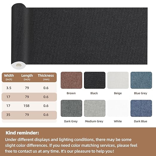 Fabric Repair Patch, 17X79 Inch Large Repair Tape, Self-Adhesive Patches for Furniture, Sofa, Car Interior, Shoes, Hand Bag, Clothing (Dark Grey, 17X79 Inch)