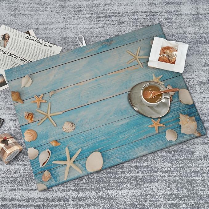 Seashells Starfish On Blue Wood Absorbent Microfiber Xl Dish Drying Mat For Kitchen Countertop Extra Large Reversible Drainer Rack Pad 18 X 24 Inch