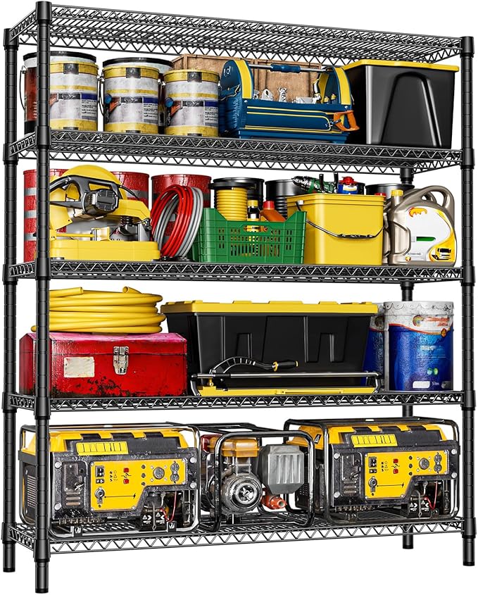 IZEUK 5-Tier Adjustable Heavy Duty Metal Storage Shelving Unit, Wide Utility Rack Organizer for Garage, Basement, Kitchen, Office, Warehouse (Black, 17.7" D x 59.1" W x 70.9" H)