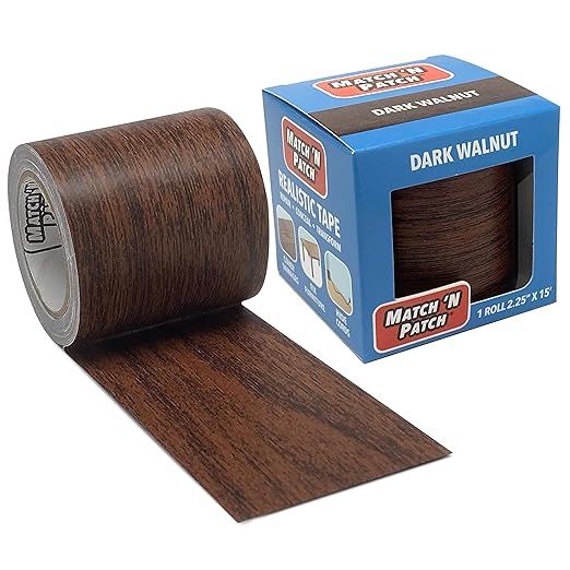 MATCH 'N PATCH Realistic Wood Grain Repair Tape - Durable Multi-Use Adhesive Tape for Furniture, Floors, Cabinets, Windows, Doors, RV, Home Decor & DIY Projects - Dark Walnut, 2.25 in x 15 feet