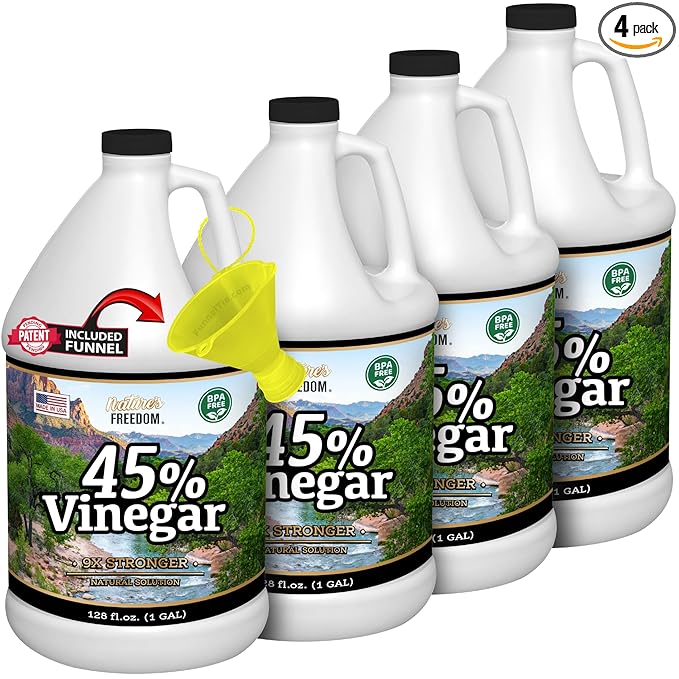 4 Gallons Extra Strength Vinegar 45% with Funnel – Industrial Strength Multi-Purpose Solution for Outdoor Use