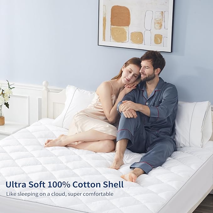 Sunflower Twin Mattress Pad, Hypoallergenic Cotton Mattress Cover College Dorm, 18-22" Extra Deep Pocket Quilted Protector, Breathable&Noiseless