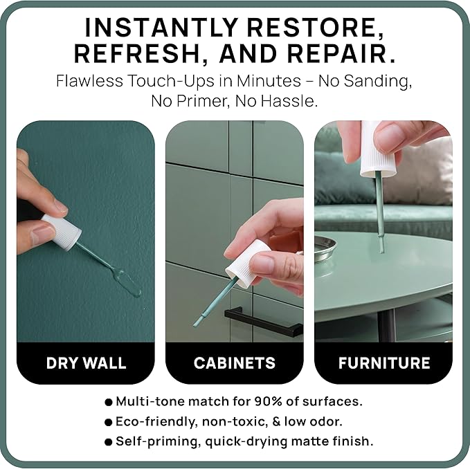 spot. Touch-Up Paint | Matte Finish for Cabinets, Walls, Doors & Furniture | Multi-Tone Green Repair Kit | Quick-Dry, Self-Priming, Low-Odor, Eco-Friendly | No-Sanding or Primer Needed | 3 Pack