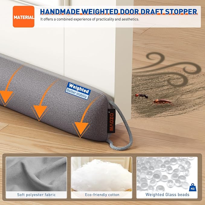 MAGZO Door Draft Stopper, 42 Inch Under Door Draft Blocker Noise Stopper, Weighted Wind Blocker Draft Guard for Bottom of Door, Gray