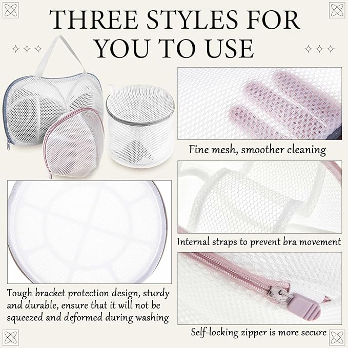 SATINIOR 6pcs Large Bra Lingerie Wash Bags for Laundry Delicates Bra Washer Protector with Zipper, Mesh Fabric, Fits All Cups Anti Deformation Cleaning and Drying Delicates for Washing Machine