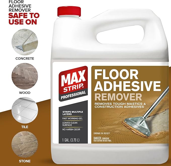 Max Strip Floor Adhesive Remover - 1 Gallon - Professional Fast Working Gel Strips Multiple Layers - Removes Tough Mastics and Construction Adhesives - No Harsh Odor Leaves Surface Clean