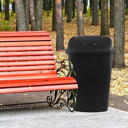 Zopnny 4-Pack Lidded Trash Can, 13 Gallon Black Plastic Garbage Bin with Lid for Office, Bedroom, Bathroom