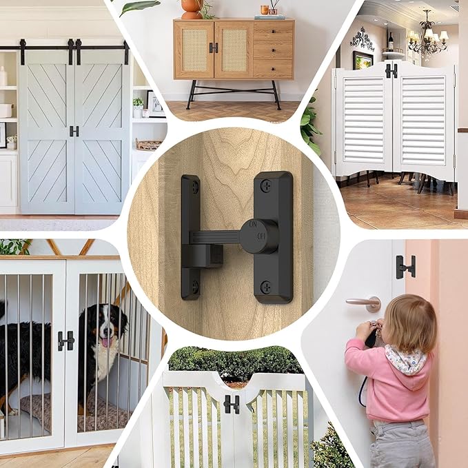 Barn Door Lock Latch, 90/180 Degree Flip Sliding Door Latch for Garage, Bedroom, Cabinet, Sturdy Zinc Alloy Security 90 Degree Lock (Black-1 Pc)
