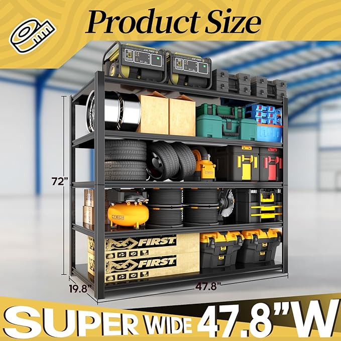 47.8" W Heavy Duty Garage Shelving 3000LBS Storage Shelves, Adjustable 5-Tier Storage Rack, Metal Shelves for Garage/Warehouse/Basement, 47.8" W x 19.8" D x 72" H, 3 Pack