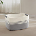 45L Small Laundry Basket with Leather Handles for Living Room Storage, Woven Rope Baskets Bin for Blanket, Kids Toy, Gifts, Wicker Hamper for Bedroom Dirty Clothes, 18"x14"x11" White Grey