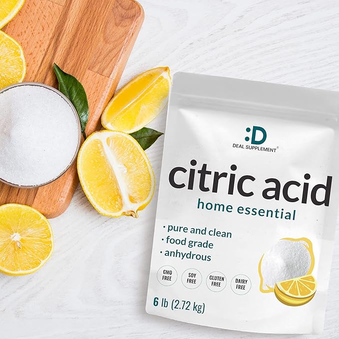 Citric Acid 6 Pounds | Fine Granular Powder, Food Grade, Bulk Supply – Potent Anhydrous Form – Versatile Flavor Enhancer, Preservative, Cleaning, & Homemade Bath Bombs – Additive Free, Non-GMO