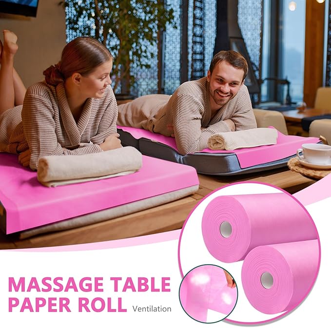 Tudomro 2 Roll Disposable Non Woven Bed Sheets 24 x 71 Inch Massage Table Paper Covers Non Woven Fabric Massage Sheets Waterproof Spa Breathable Bed Cover for Beauty Salon, Hotels(Pink)