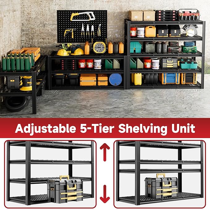 5-Tier 60”W x 24”D x 78”H Garage Shelving Adjustable Metal Storage Shelves 3000LBS Garage Shelving Heavy Duty Utility Shelf Unit Storage Racks for Warehouse(Black)