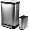 Hefty Stainless Steel Step Trash Cans with Lids, 12.7 Gallon & 1.3 Gallon Bin