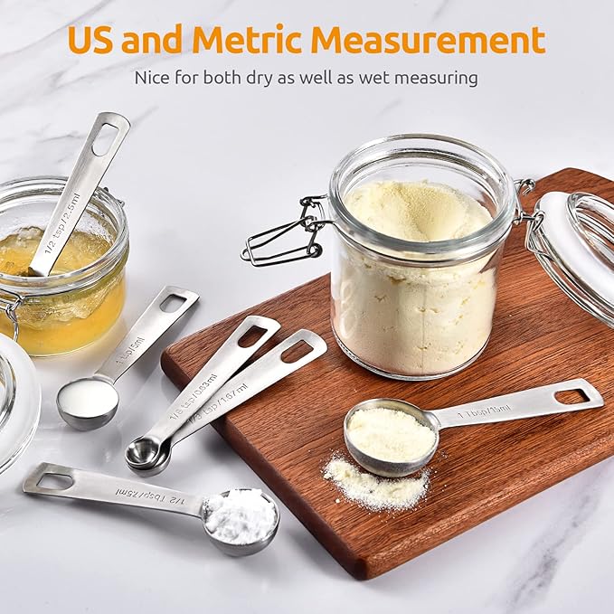 Measuring Spoons: U-Taste 18/8 Stainless Steel Measuring Spoons Set of 8 Piece: 1/8 tsp, 1/4 tsp, 1/3 tsp, 1/2 tsp, 3/4 tsp, 1 tsp, 1/2 tbsp & 1 tbsp Dry and Liquid Ingredients