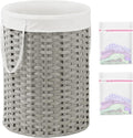 Laundry Basket Round Rattan Laundry Hamper 29.1 Gal (110 L) Handwoven Large Wicker Basket with Handles, Wicker Hamper with Removable Bags and 2 Mesh Bags for Bathroom Living Room Gray