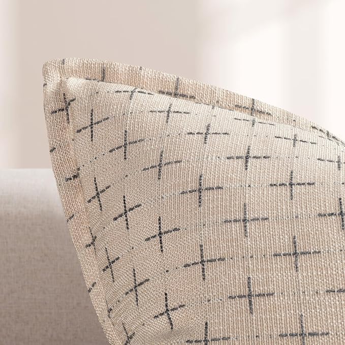 ZWJD Pillow Covers 16x16 Set of 2 Soft Polyester Textured Pillow Covers with Stylish Flange Edge Cozy Farmhouse Throw Pillows for Couch Bed Sofa Living Room