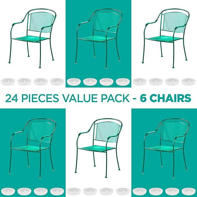 Wrought Iron Patio Furniture Feet Caps (24 Pack, White) - 1.5" Round Plastic Outdoor Chair Leg Caps, Patio Furniture Replacement Feet