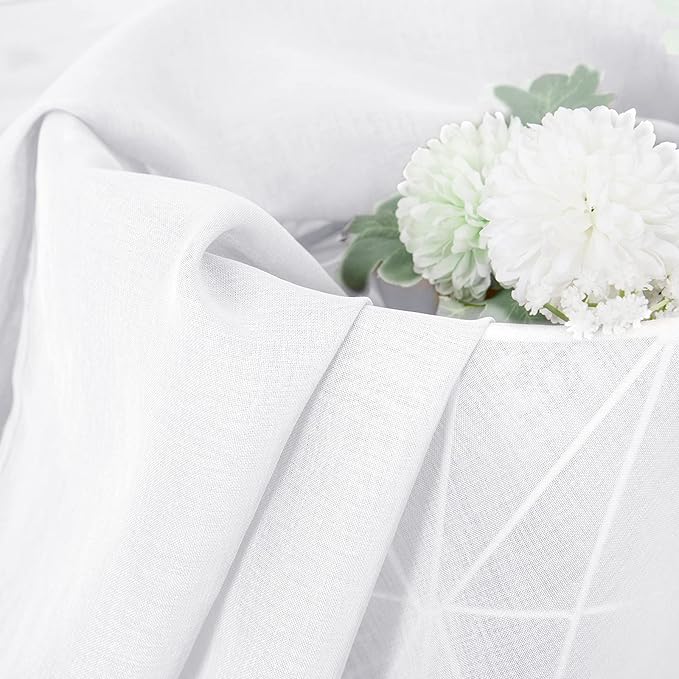 Tollpiz Sheer Curtain Linen Textured Bedroom Curtains Sheer Light Filtering Rod Pocket Voile Curtain for Living Room, 54 x 95 inches Long, White, Set of 2 Panels