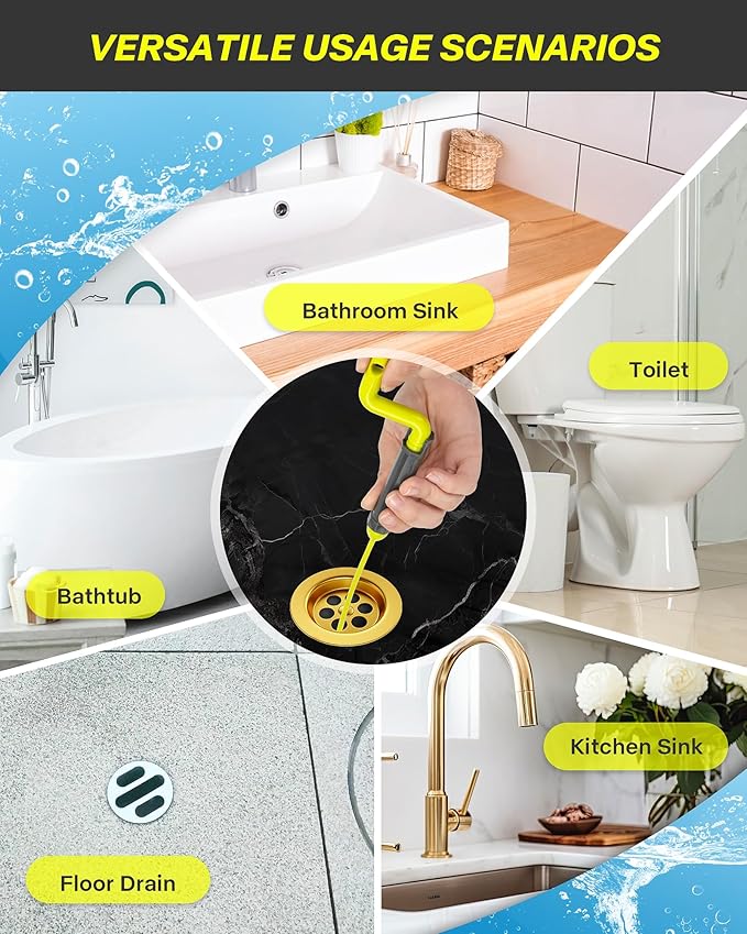 Drain Clog Remover Tool, 30 Inch Sink Snake Hair Clog Remover with Rotating Handle and 7 Wand Spares, Anti-Break Nylon Drain Hair Remover Plumbing Snake, Unclog Drain Quickly and Easily-7 Pack