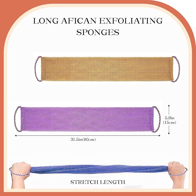 African Net Sponge with Handles 3 Pieces Long African Exfoliating Net Washcloth Bath Sponge Net Cloth Wash Net Body Back Scrubber for Shower Loofah