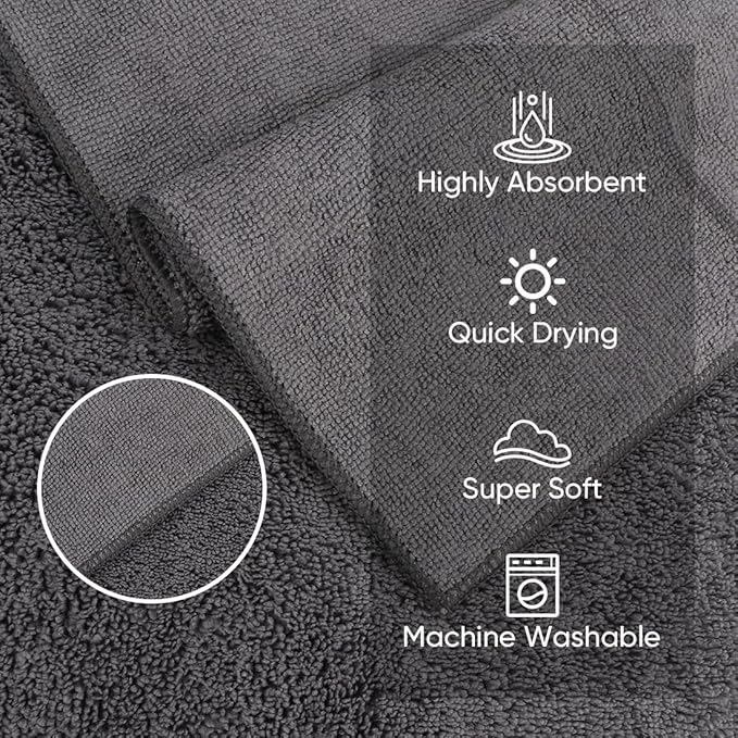HOMEXCEL Microfiber Washcloths 50 Pack, Highly Absorbent and Soft Face Towel, Multi-Purpose Wash Cloths for Bathroom, Gym, Hotel, Spa and Kitchen, Multicolor 12x12 Inch, Grey