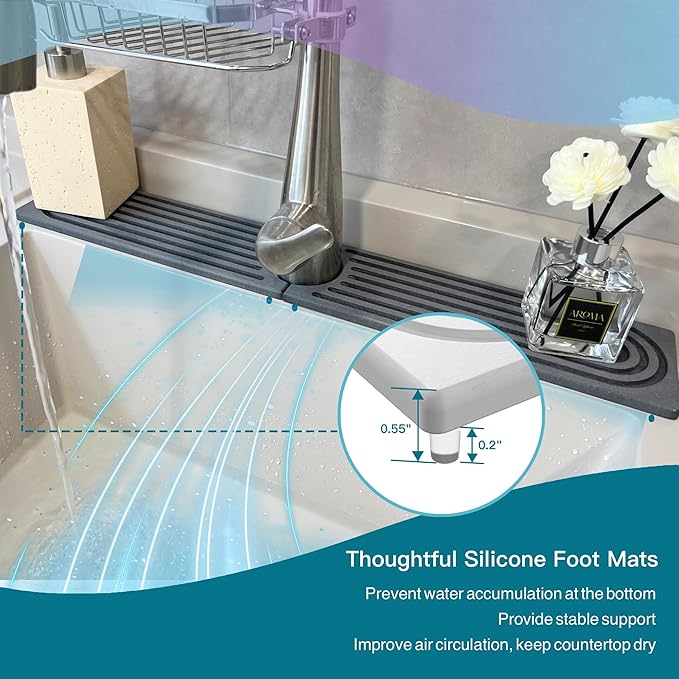Stone Drying Mat for Kitchen Counter, Faucet Mat for Kitchen Sink, Diatomite Quick Drying Tray, Faucet Splash Guard for Bathroom Counter, Kitchen Drying Mat (DARK GREY, 23.6 * 4")