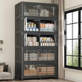 200GAL Storage Bins with Lid and Wheels, Stackable Closet Organizers and Storage Drawer, Collapsible Storage Box with Dividers, Foldable Plastic Cabinets Cubes Totes for Garage, 5 Pack Black