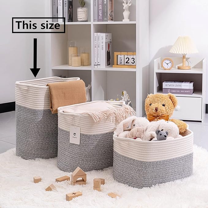 Medium and Large Woven Basket//With Handle, Used for Toys and Fabric Storage Basket used for Storing xl Storage Box, Decorative Storage Box Room (14L*15.7H R Silver Gray, 14L*10W*15.7H)