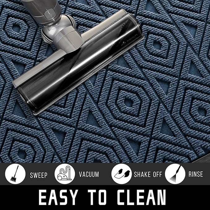 Yimobra Door Mat, Outdoor Indoor Entrance Welcome Mat, Heavy Entry Front Door Mat, Stain & Fade Resistant, Low Profile, Sturdy Rubber, Easy Clean Patio Floor Mat, Waterproof, 36 x 24, Blue