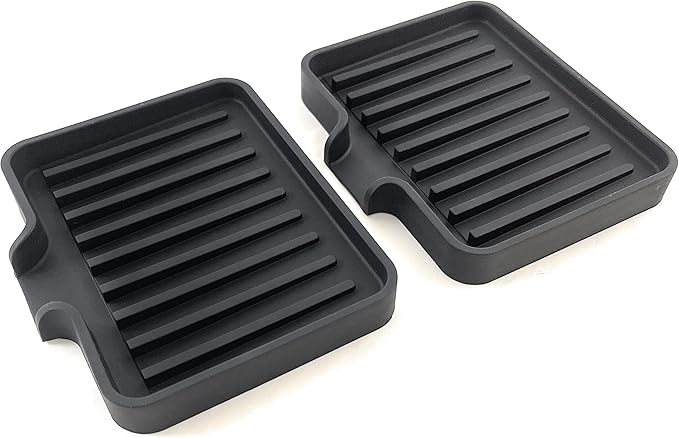 Happitasa Silicone Soap Dish Tray and Sponge Holder with Drain Chute, Pack of 2 | Bathroom and Kitchen Sink Organizer Caddy (Black, 5.2"x4", 7.2 Ounces)