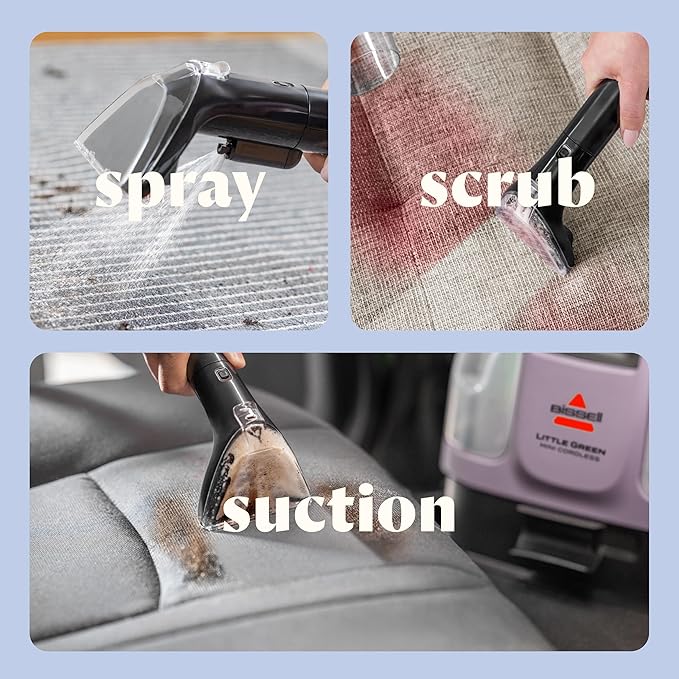 BISSELL Little Green Mini Cordless Portable Carpet and Upholstery Deep Cleaner, Car/Auto Detailer, with HydroRinse Self-Cleaning Tool and 4" Tough Stain Tool, Limited Edition Color Dusk Pink, 4015F
