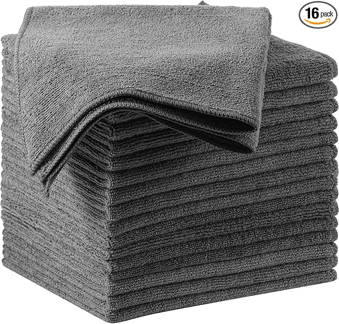 16 Pcs Microfiber Cleaning Cloth 16x16 Inch Microfiber Towels for Car Ultra Absorbent Cleaning Rags Reusable Lint Free Streak Free Detailing Towel for Car Washing Drying Dusting (Gray)
