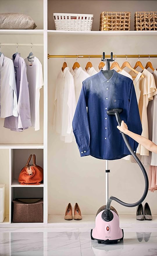SALAV GS18-DJ Standing Garment Steamer with Roll Wheels for Easy Movement, 1.8L Water Tank for 1 Hour Continuous Steaming, Adjustable Pole for Storage, Includes Descaler Packet, 1500 watts - Pink