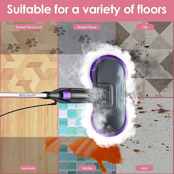 Scrub & Steam Mop with Rotating Mop Pads, LED Headlights, 6 Scrub Pads, Large Tank, Swivel Steering, Effortless Scrubbing Hard Floor Cleaner Upgraded