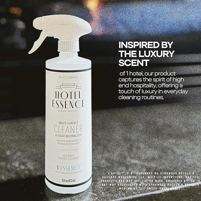 Hotel Essence Cleaner: Plant-Based Multi-Surface Cleaner & Odor Neutralizer, 16 oz, Leather, Cardamom, Lemon, Sandalwood, Cedarwood, Cinnamon, Vetiver, Amber, Musk, Iris, 16 Fl Oz (3)